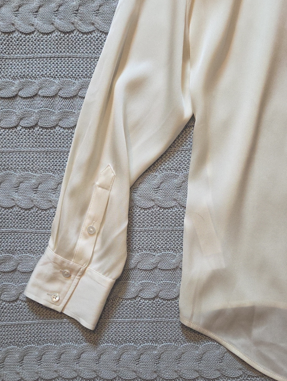 Quince Washable Stretch Silk Long Sleeve Notch Collar Blouse Top Cream Womens M - Picture 9 of 9